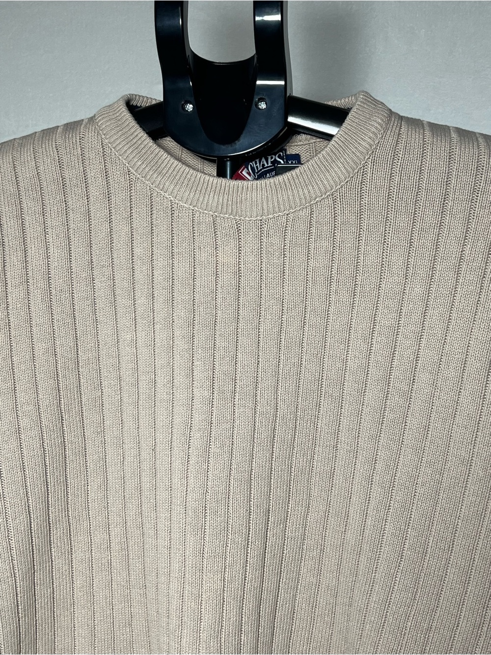 CHAPS Ralph Lauren Classic Ribbed Crewneck Tan Beige Sweater - size XXL 2XL - Picture 2 of 11